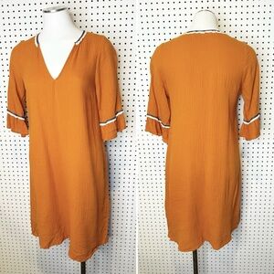 Acoté | Orange Gauzy Cotton‎ V-neck Shift Dress